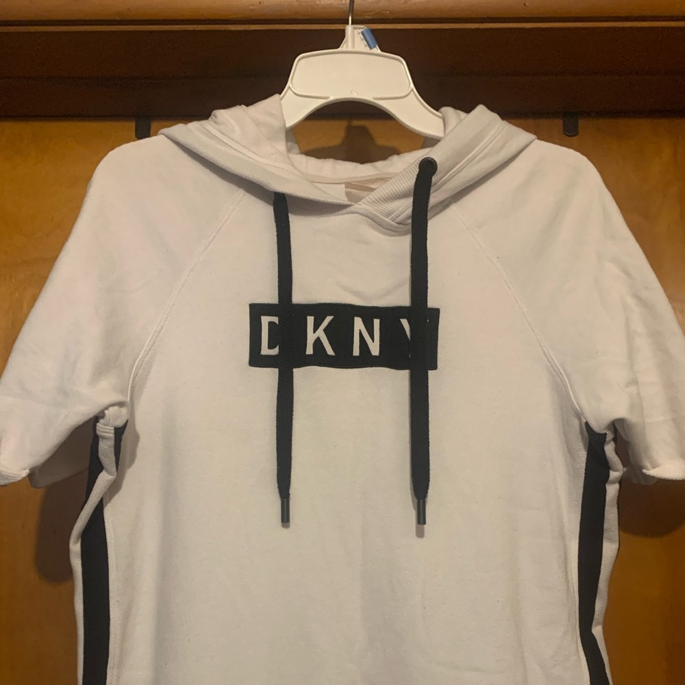 DKNY Size S White/Black Striped Hoodie Dress - Picture 3 of 5